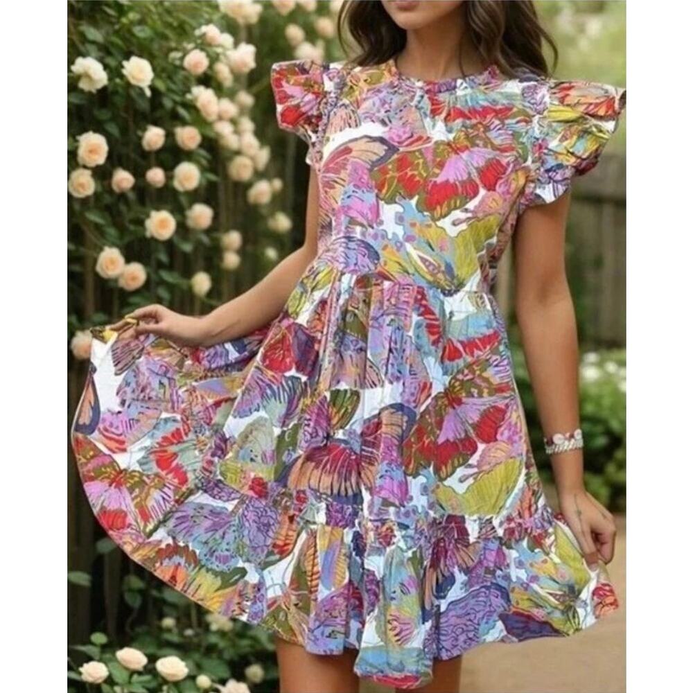 Caroline Constas Papillon Butterfly Flutter Sleeve Mini Dress Size Small